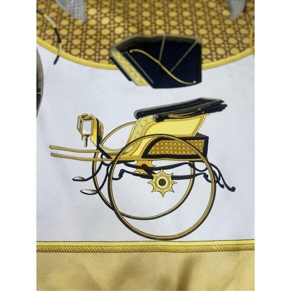 HERMES Carre 90 LES VOITURES A TRANSFORMATION Scarf Yellow Silk 100% - Picture 12 of 12